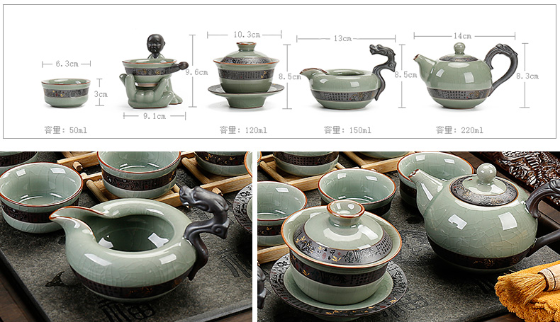 Back on a complete set of kung fu tea set suit household sharply stone solid wood tea tray was purple ceramic contracted tea tea taking