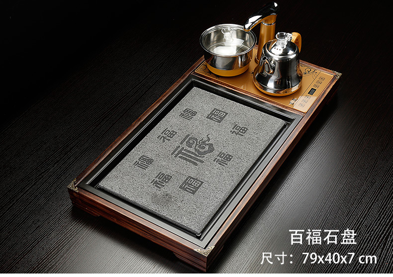 Back on a complete set of kung fu tea set suit household sharply stone solid wood tea tray was purple ceramic contracted tea tea taking