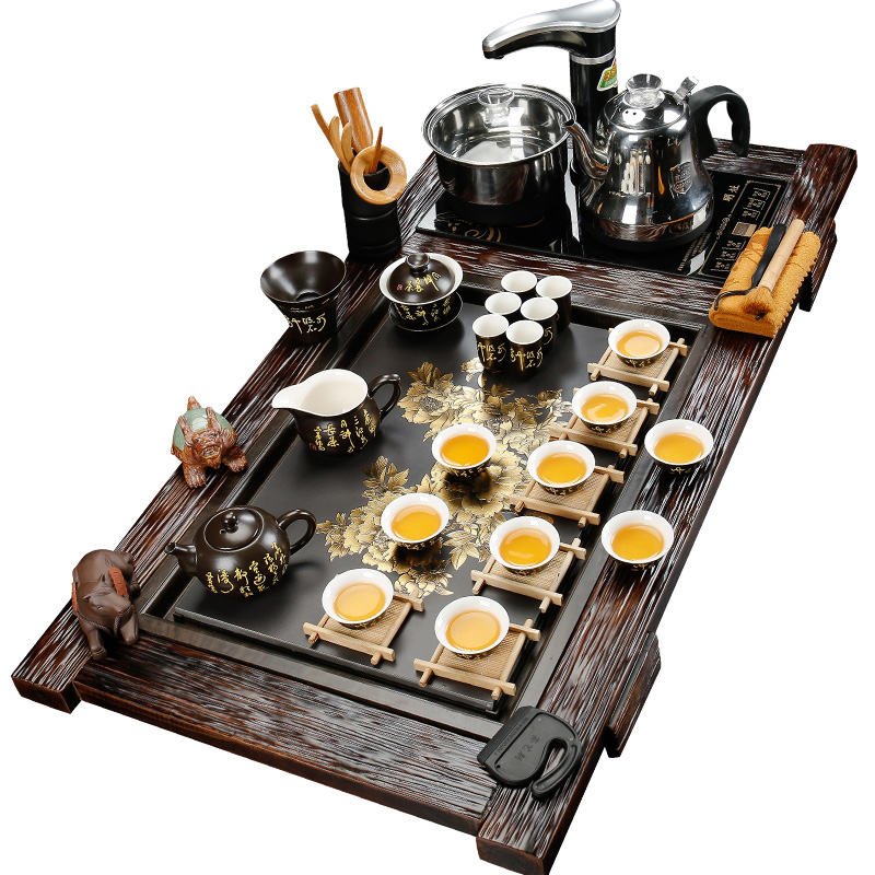 Back on tea package mail will move tea tray automatic motion with a set of ceramic mixture kung fu tea set