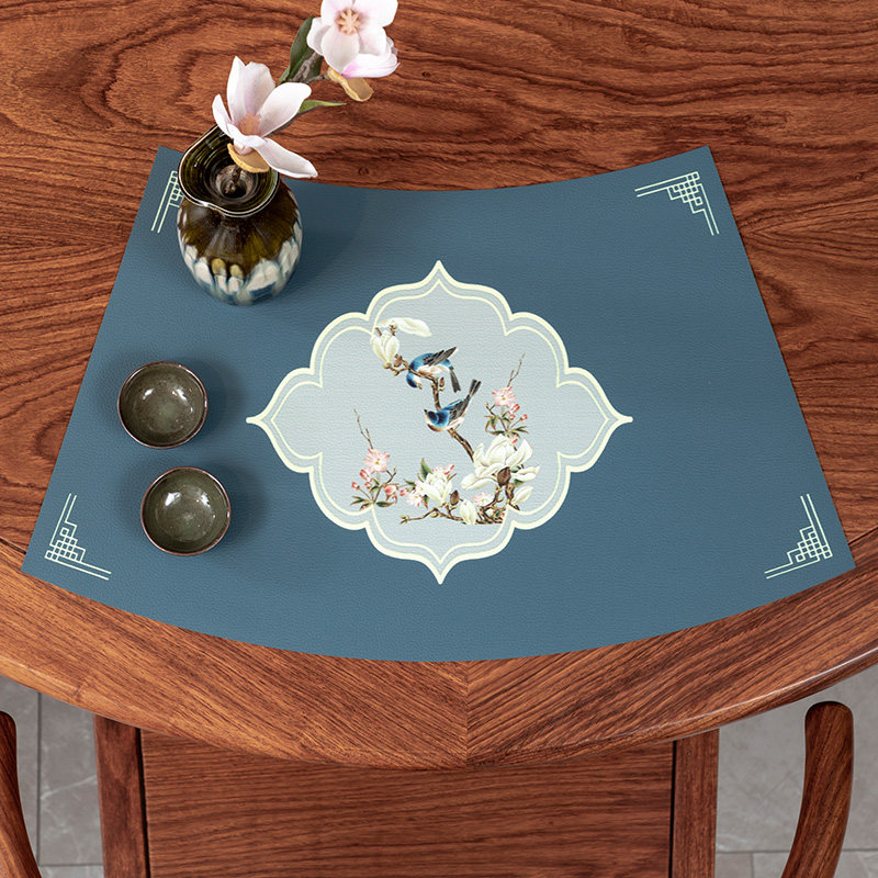 New Chinese Round Table Sector Dining Cushion Hotel Home Dish Cushion Cutlery Mat Cutlery Mat Table Cushion Silicone Leather Heat Insulation Mat