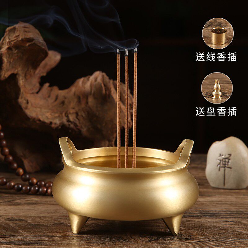 Pure copper incense burner large for Buddhist family indoor worship furnace three-legged furnace incense burner incense burner Buddhist supplies