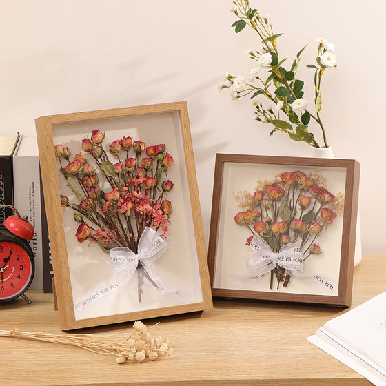 Hollow dried flower photo frame diy set table immortal flower preservation three-dimensional handmade picture frame toilet paper towel rose photo frame