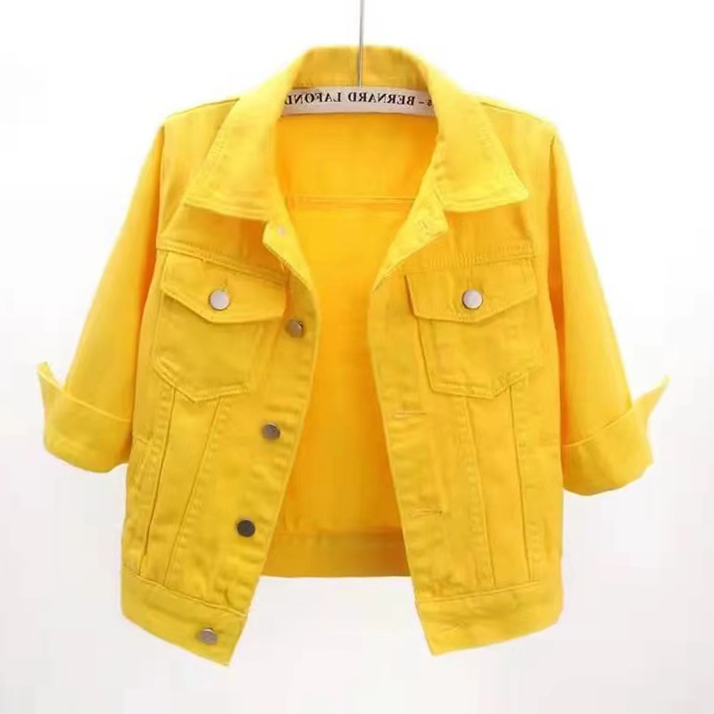 2026 Spring/Summer Colorful Denim Jacket for Women, Solid Color New Short Versatile Loose Korean Style Three-Quarter Sleeve Top Trendy