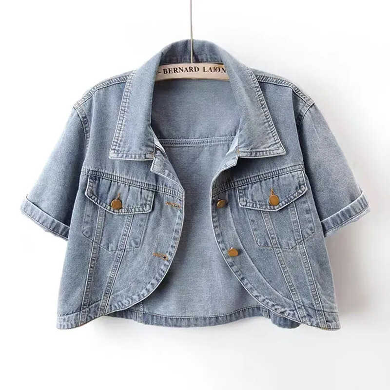 Thin Short-Sleeved Denim Jacket for Women, New Summer Korean Style, Slimming, Versatile, Cardigan, Casual Top for Petite Women