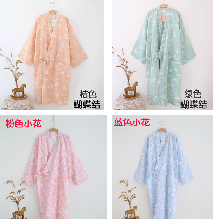 Nhật bản phong cách mỏng áo bông gạc áo choàng dịch vụ nhà kimono áo choàng tắm chín- điểm tay áo phần dài mảnh duy nhất nữ mùa hè