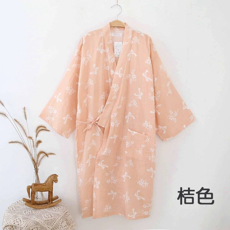 Nhật bản phong cách mỏng áo bông gạc áo choàng dịch vụ nhà kimono áo choàng tắm chín- điểm tay áo phần dài mảnh duy nhất nữ mùa hè áo choàng ngủ nam