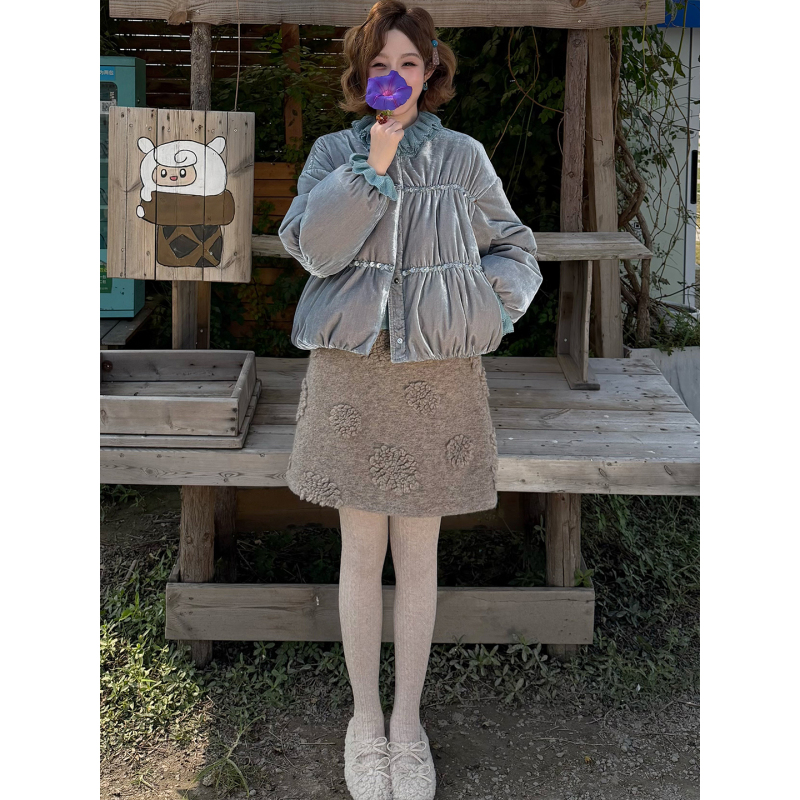 Yolo Youlu Blue Swan New Chinese Style Winter 90% White Goose down Original Two-Tone Silk Velvet Goose down Jacket Yolo Youlu Blue Swan New Chinese Style Winter 90% White Goose down Original Two-Tone Silk Velvet Goose down Jacket