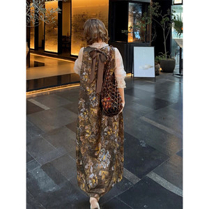 Yolo Youlu·Shuangliyuan New Chinese Style Autumn 80% Rayon Original Dyed Full-Width Gold Thread Bow Dress
