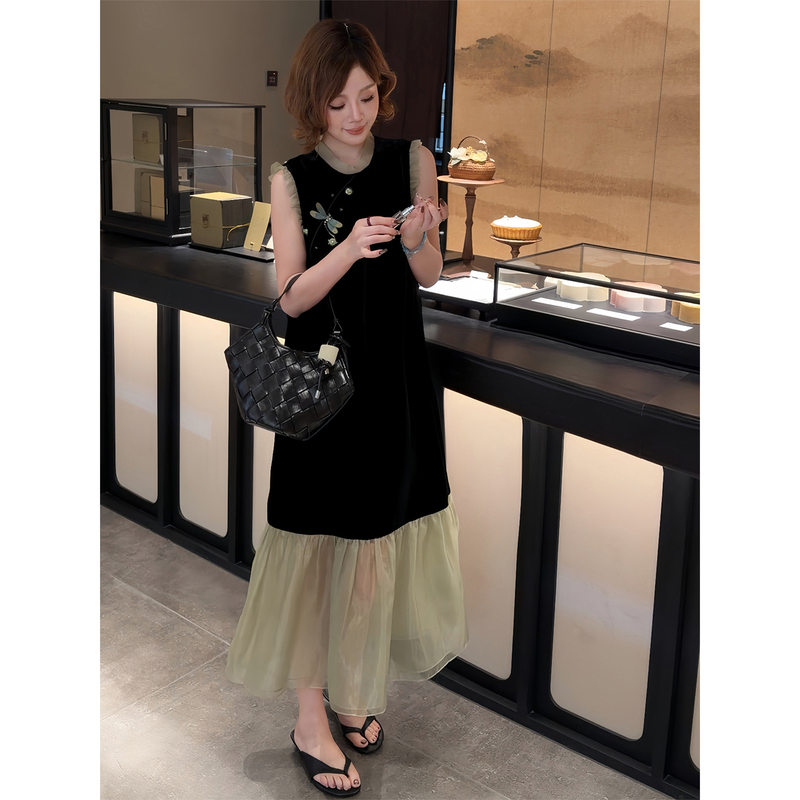 Yolo Youlu·Evening Breeze·Summer New Chinese Style Buttoned Oblique Collar Lace Crochet Slimming Elegant Dress for Women Yolo Youlu·Evening Breeze·Summer New Chinese Style Buttoned Oblique Collar Lace Crochet Slimming Elegant Dress for Women