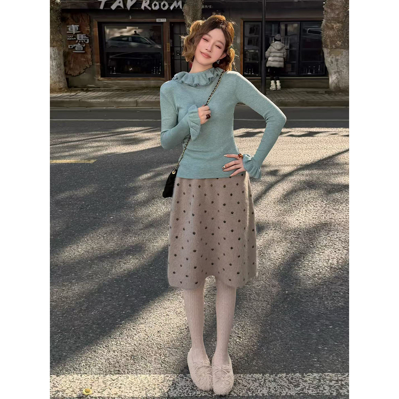 Yolo Youlu•木耳花2.0 New Chinese Style Autumn Woolen Lace Casual All-In-One Knitted Base Shirt