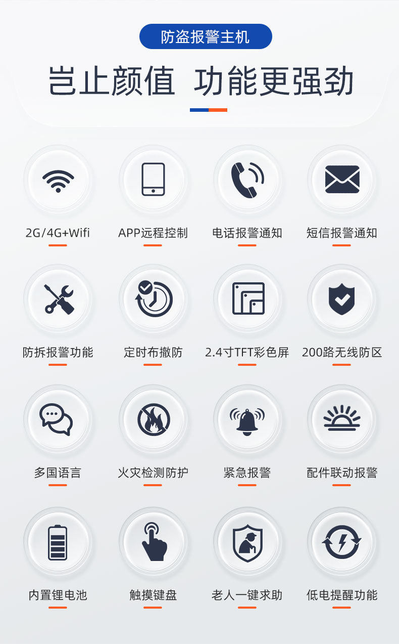 Противоугонная 涂鸦智能wifi+gsm双网报警主机2.4寸全触摸彩屏无线防盗报警系统