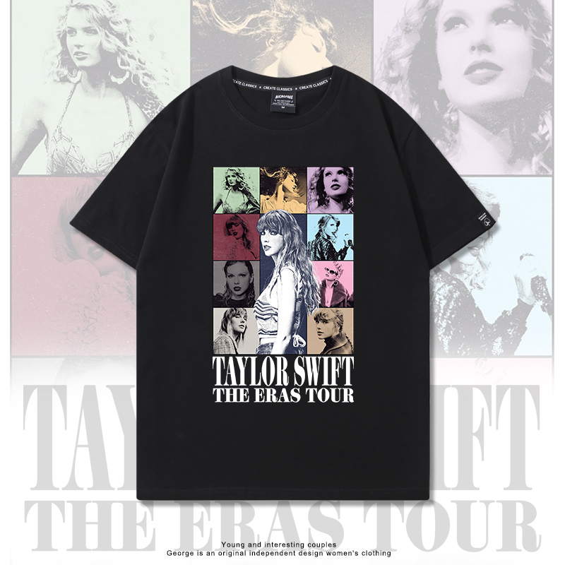 Taylor Swift's Same Style T-Shirt, the Eras Tour Short-Sleeve Top with Lettering, Concert Merchandise