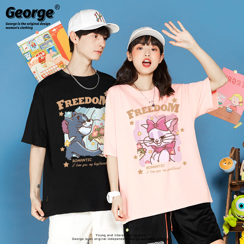 Tom and Jerry Short-Sleeved Tom Cat T-Shirt Couple Outfit Korean Style Slimming Casual Half-Sleeve Round Neck New Trendy Style
