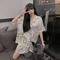 Tennis Red Pyjamas Women 2021 New Summer Ice Silk Thin short sleeves Genuine Silk Suit Summer Silk Home hy