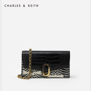 【热品回归】CHARLES&KEITH女包CK6-10770430拼接扣饰单肩包钱包