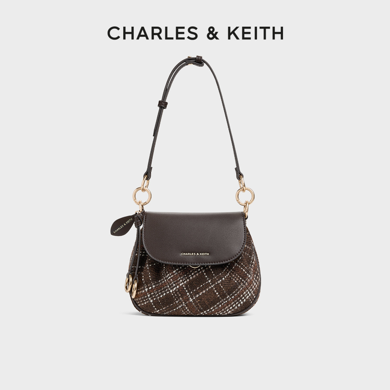 Charles&Keith26 New Autumn Style Ck2-20671821-A Retro Suede Plaid Shoulder Crossbody Bag
