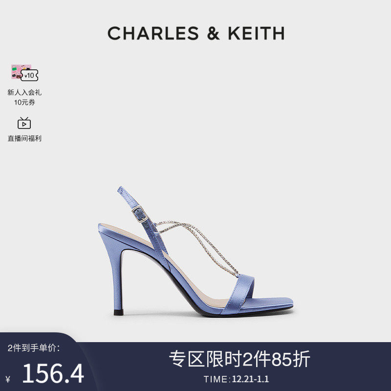 CHARLES&KEITH Summer women's shoes CK1-60280328 ladies fashion semi-precious chain accessories high heel sandals-Taobao