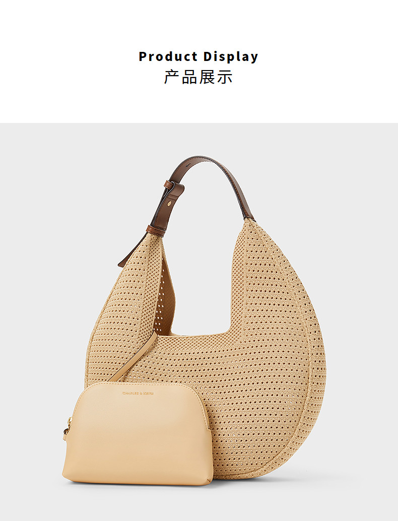 Charles&keith, летняя вместительная и большая портативная квантовая лампа, плетеная сумка подмышку, сумка через плечо                       