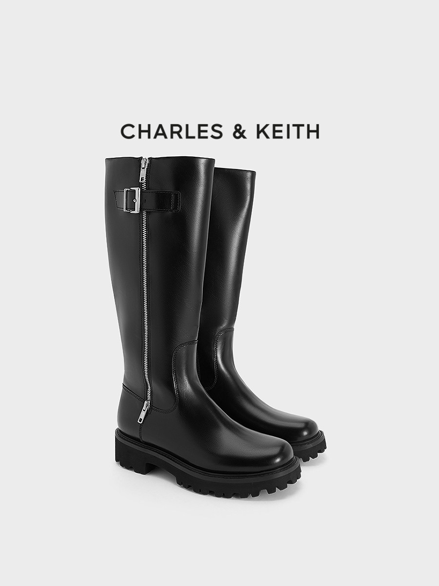 Charles&Keith25 New Autum Collection Ck1-90920159 Thick-Soled Zipper Buckle Decorated Knight Boots Long Boots