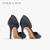 CHARLES & KEITH giày thấp CK1-61680038 Giày dệt kim nữ trang trí cao gót nhọn - Giày cắt thấp