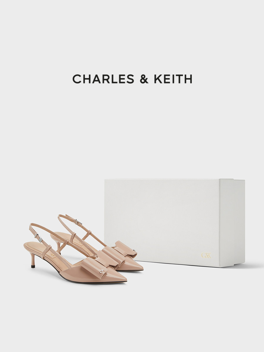 Charles&Keith Autumn and Winter Women's Shoes Sl1-61900044 Pointed Toe Bow Backless High-Heeled Sandals for Women