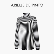 French ARIELLE DE PINTO maternity wear winter thickened bottoming shirt black and white striped turtleneck sweater