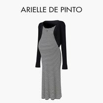 法国 ARIELLE DE PINTO孕妇装夏季冰爽丝条纹连衣裙黑色外套套装