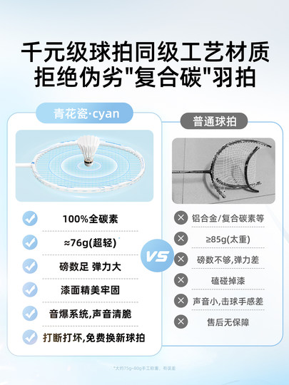 Shark Leap mbfish badminton racket ultra-light full carbon fiber professional durable single and double racket set girls blue and white porcelain