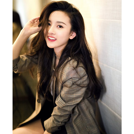 2019春季ins宋祖儿明星同款小西装潮外套女赫本风复古格子西服女-tmall.com天猫