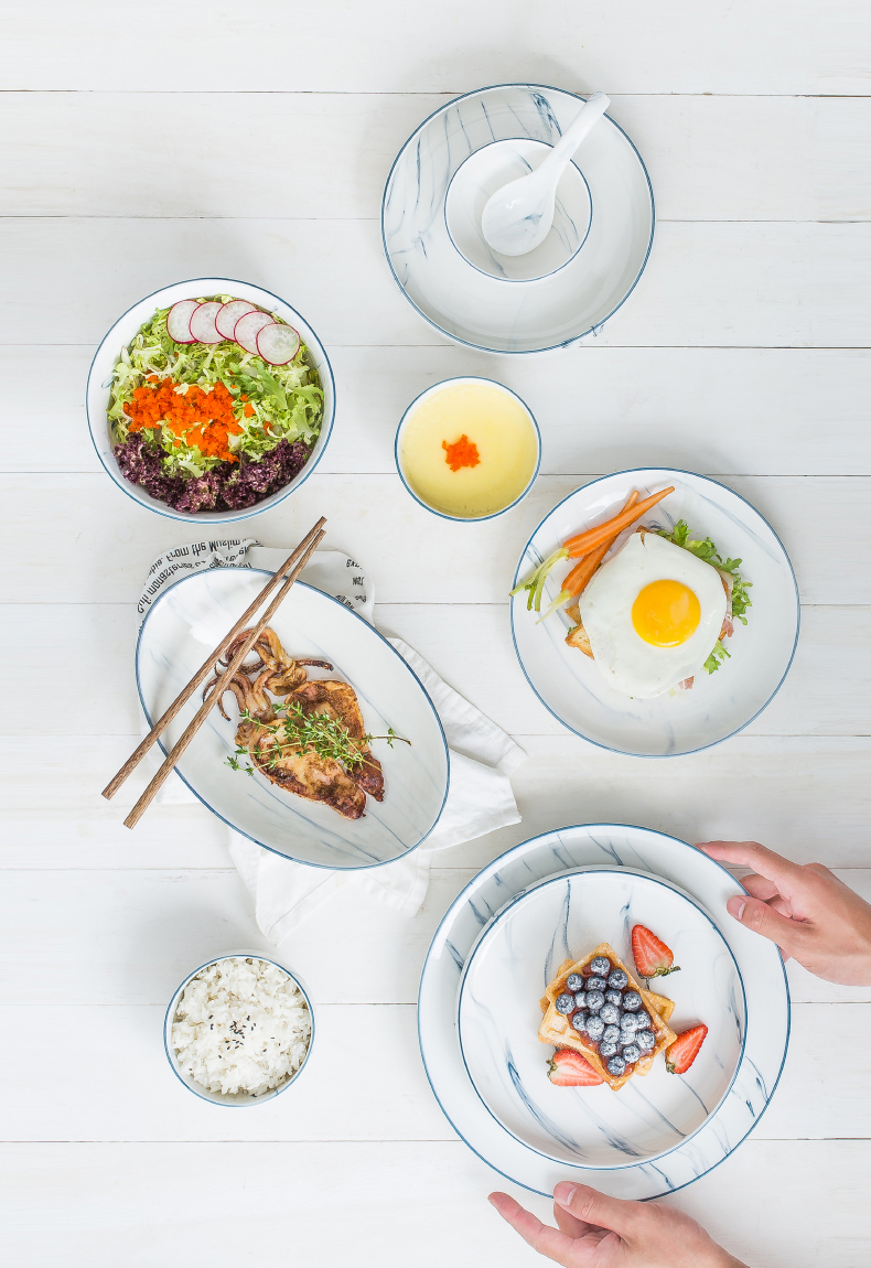 Tableware suit Nordic marble plate creativity network red dishes northern dishes household ceramic bowl for dinner
