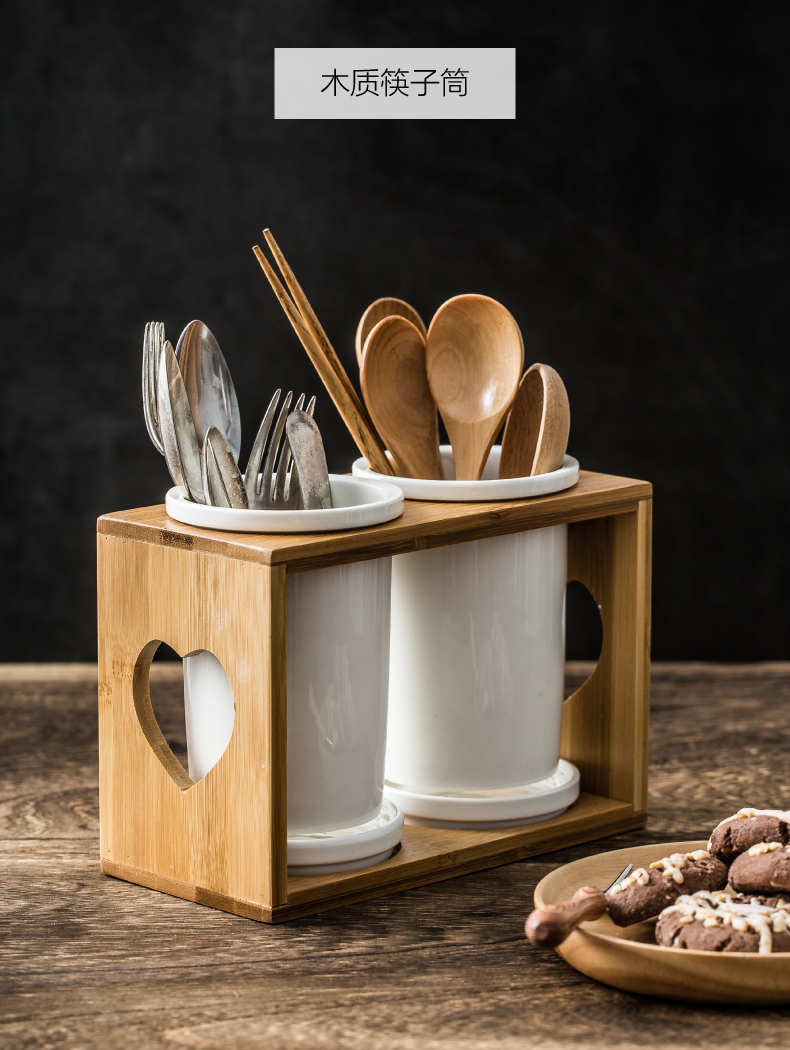 Creative bamboo chopsticks rack kitchen ceramic tube of chopsticks chopsticks box mould proof drop groceries to receive a knife and fork spoon, chopsticks boxes