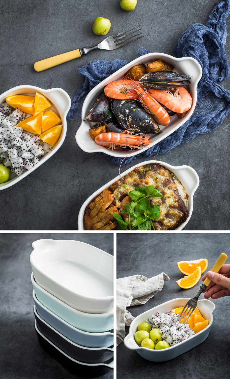 Cheese baked FanPan pan creative dish household food dish rectangular ears ceramic tableware oven for baking bowl