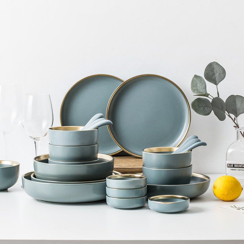 Light dishes suit key-2 luxury dishes household Nordic Ins cutlery Japanese - style high - grade ceramic bowl chopsticks six sets of dish combination