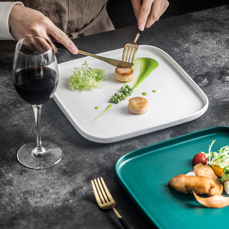 Ins Nordic tableware ceramics steak plate western - style food dish home plate plate flat creative square plate of pasta dish