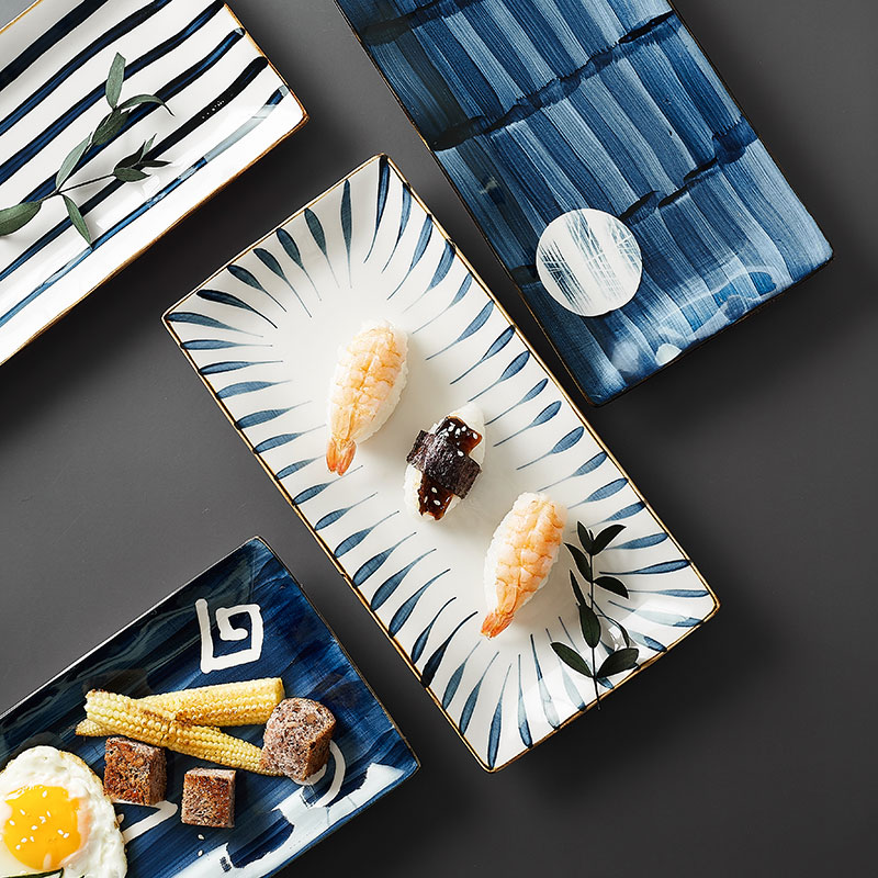 Japanese ceramic rectangle sushi plate of new creative hand - made steamed fish dishes home plate dessert all the plates
