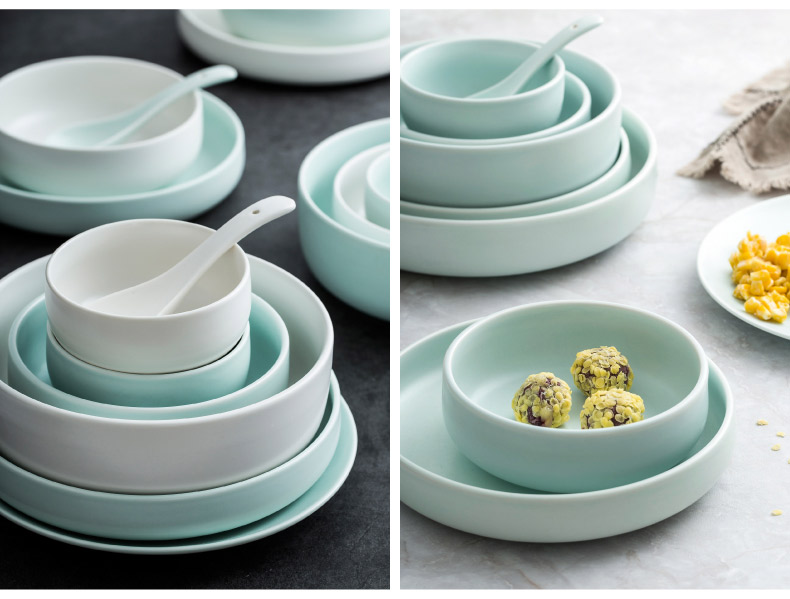 Tableware suit 56 head of household Nordic INS mint green dishes suit contracted combination dishes chopsticks ceramics