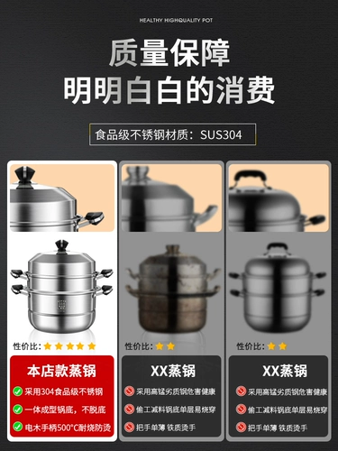 Большая универсальная электромагнитная пароварка из нержавеющей стали, увеличенная толщина