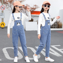 Girls denim bib pants 2021 new childrens autumn Western style girls casual pants spring and autumn childrens pants