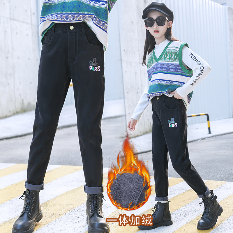 Girl Plus Suede Jeans Autumn winter 2021 New Yangist Children loose trousers CUHK Scout Thickened Pants