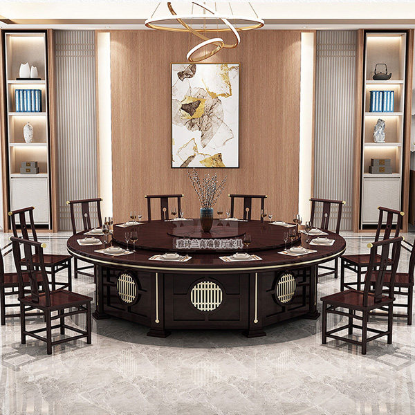 New Chinese Light Lavish Hotel Dining Table Electric Big Round Table Rock Board Table Chair Club Dining Table And Chairs Marble Table