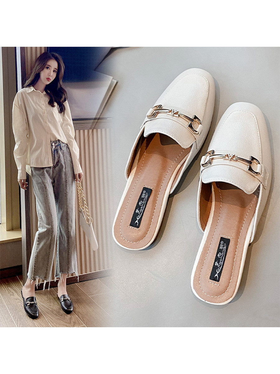 Women's Summer Slippers for Outdoor Wear 2026 New Spring Maternity Flat-Soled Trendy Slip-On Shoes Closed-Toe Half Slippers for Women
