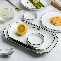 Nordic simple ceramic tableware Black line letter dish set Fish plate flat plate Rice bowl noodle bowl Soup bowl Salad bowl