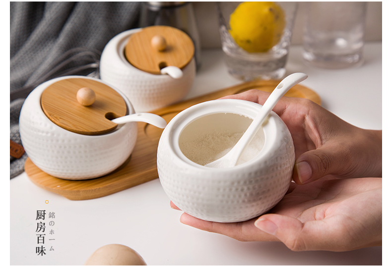 Nordic contracted seasoning as cans household combination suit ceramic cooking pot seasoning jar with cover tray kitchen utensils