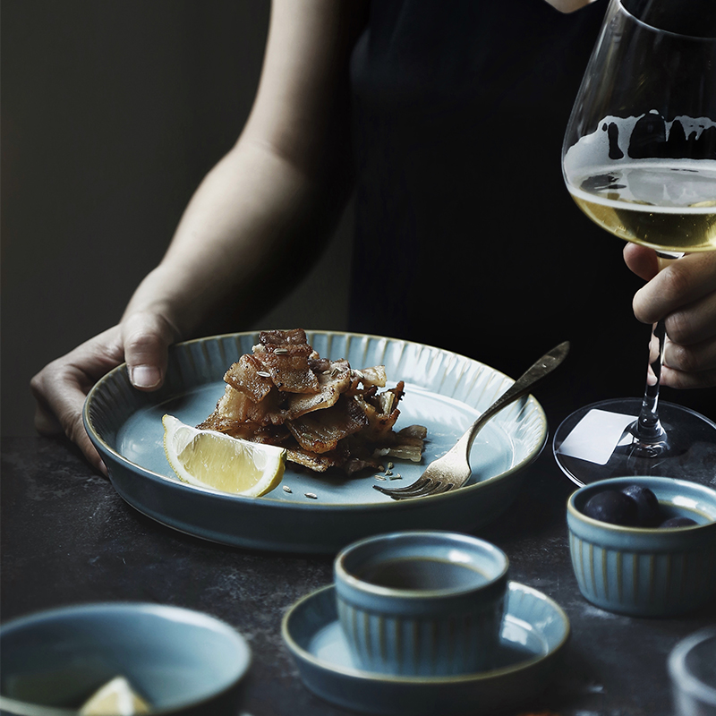 Inscription creative Chinese style restoring ancient ways is great circle stripe ceramic bowl of household food dish plates dish soup bowl