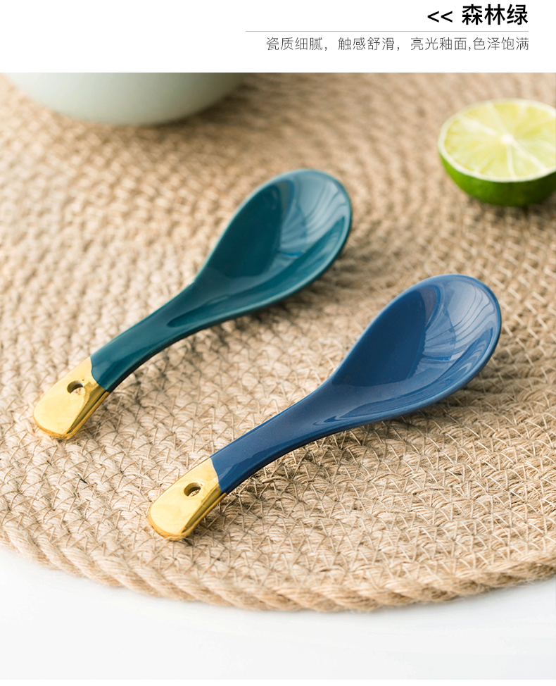 Inscription spoon ceramic spoon Nordic contracted golden spoons up phnom penh household dinner spoon, spoon