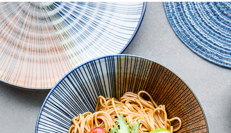 Japanese ceramics tableware double blue line ceramics flavor dish dish of rice bowls big ipads soup bowl dish plate of flat home