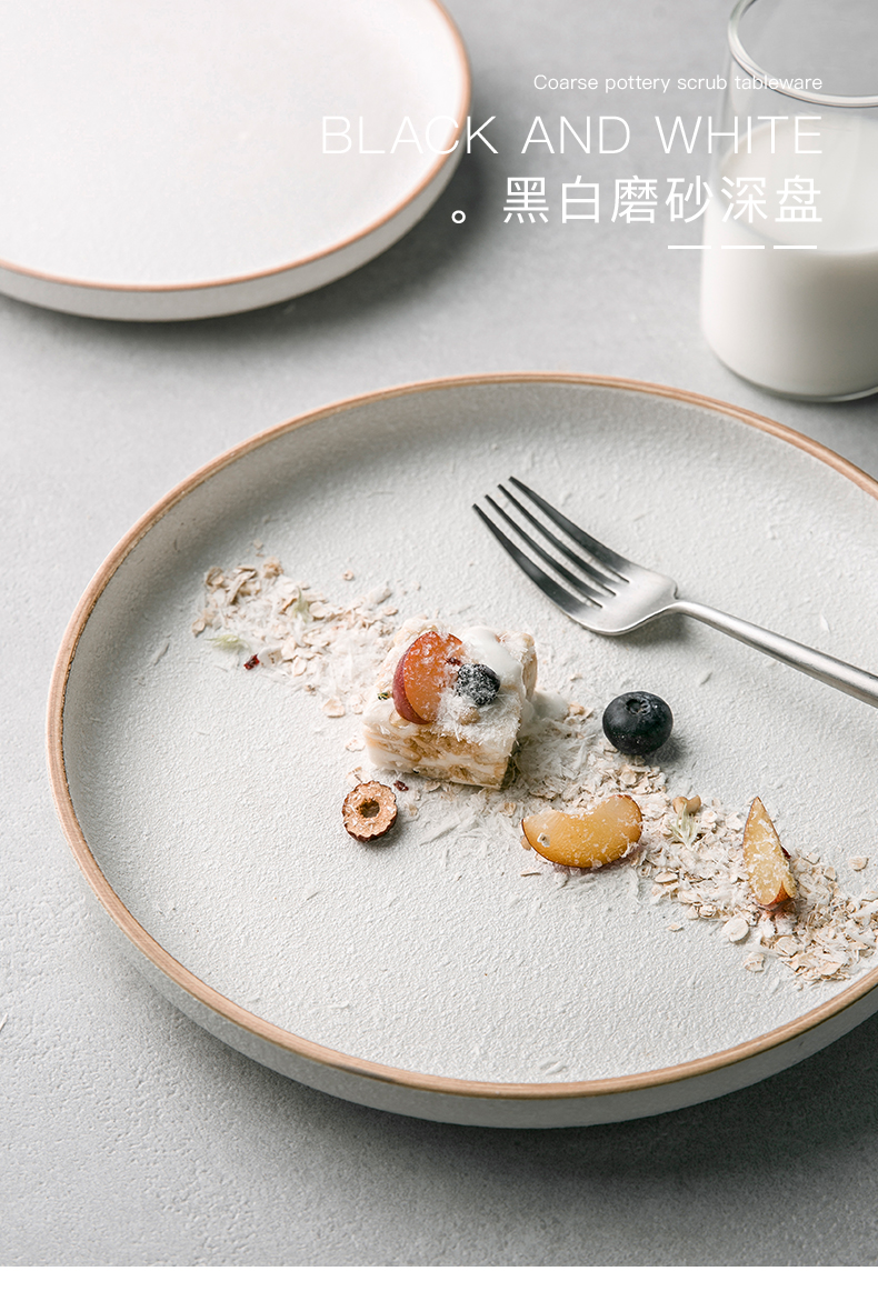 Contracted up phnom penh, black plate of good plate thick ceramic plates grind arenaceous household large disk flat dish dish soup
