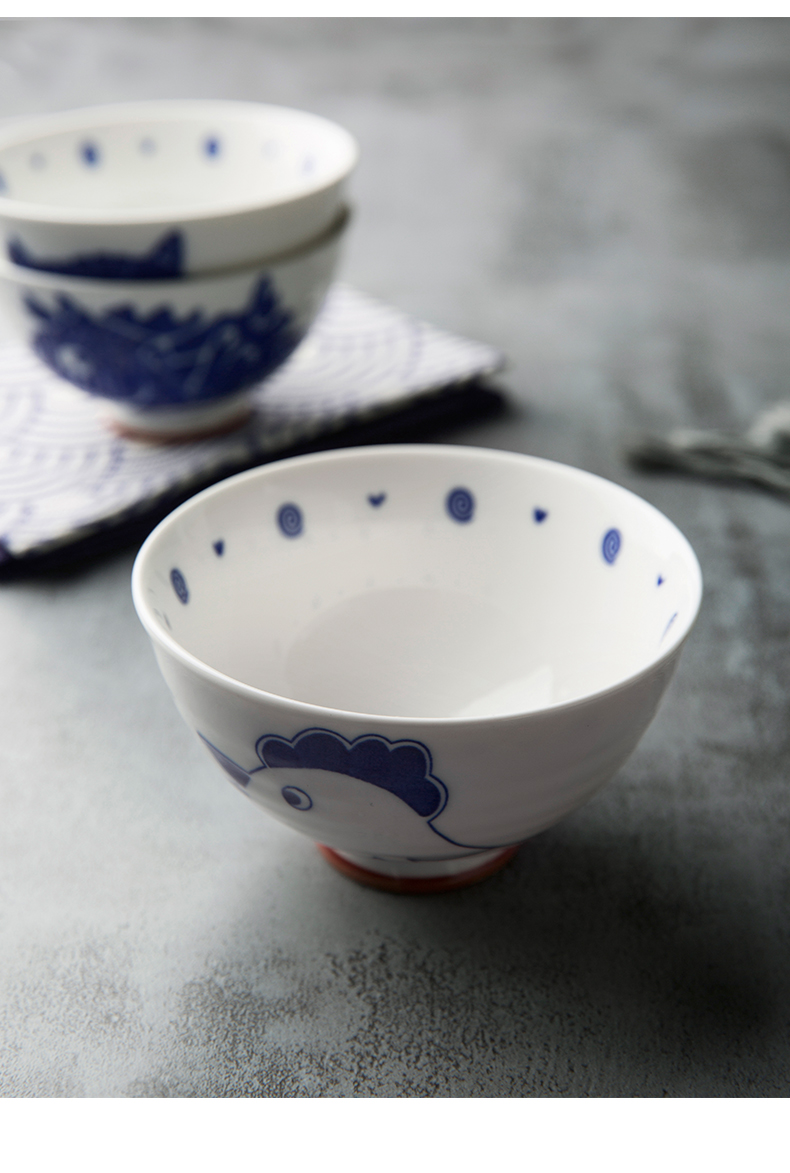Chinese zodiac 12 zodiac rice bowls bowl of ceramic bowl creative household pig year Chinese ceramic tableware 4.5 inch bowl