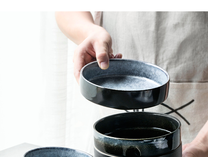 Creative ceramic bowl bowl of black and white contracted deep bowl porringer salad bowl household conical always tall bowl of salad plate