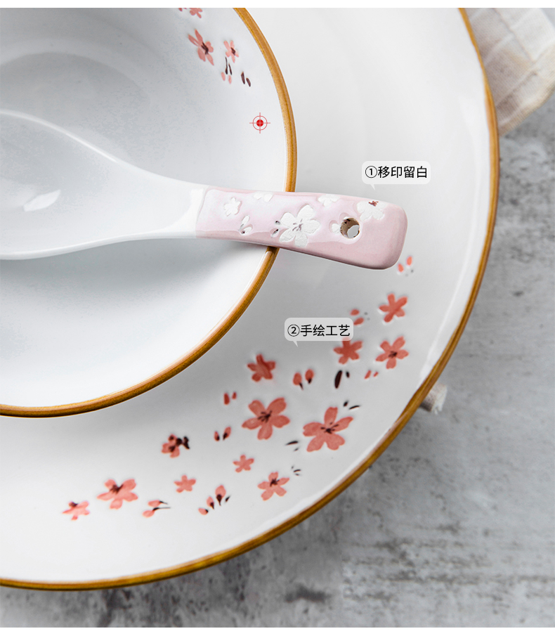 Inscription creative Japanese under pink cherry blossoms hand - made glaze ceramic tableware household festival gift set